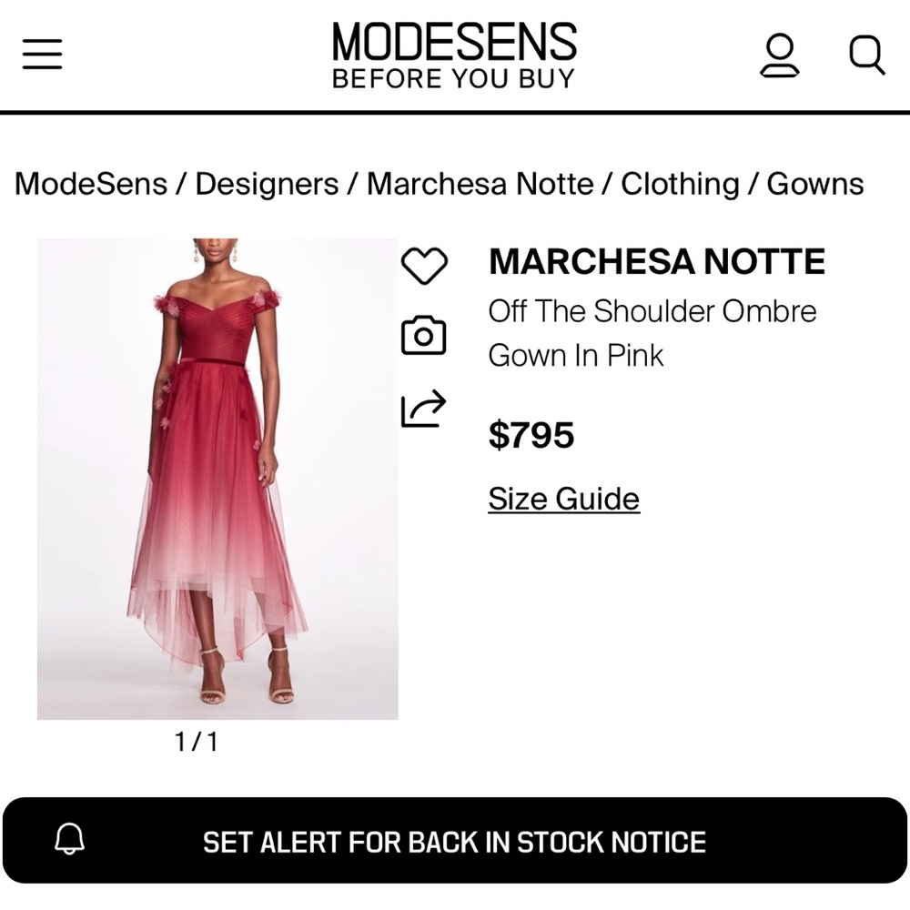 NWT MARCHESA NOTTE Off-the-shoulder appliquéd dégradé tulle gown. Size 10 - Picture 11 of 11
